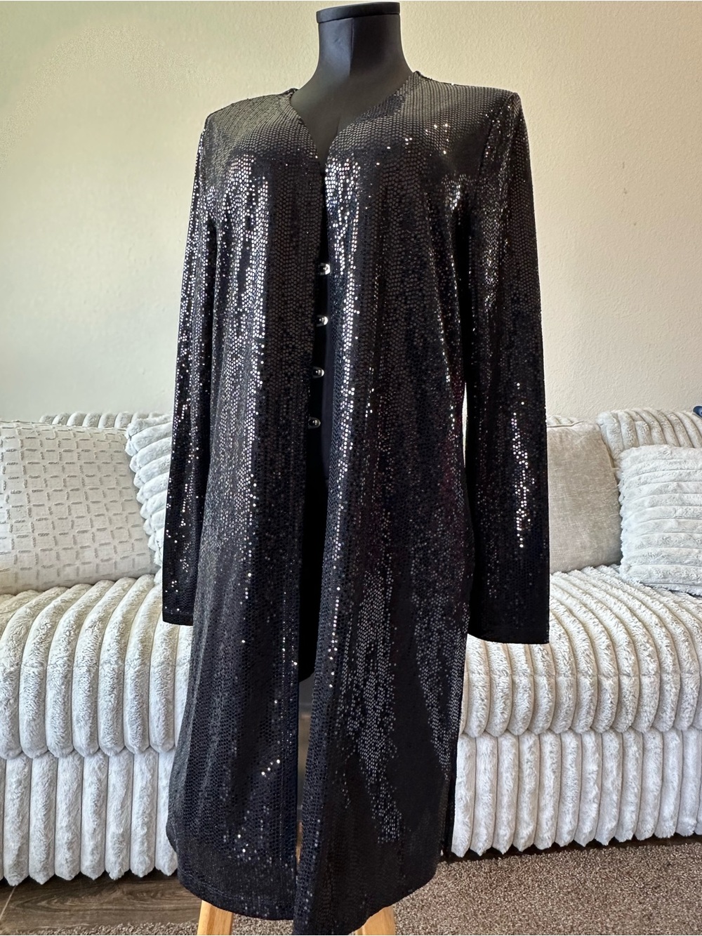 Jules & Leopold Black Sequin Longline Duster
